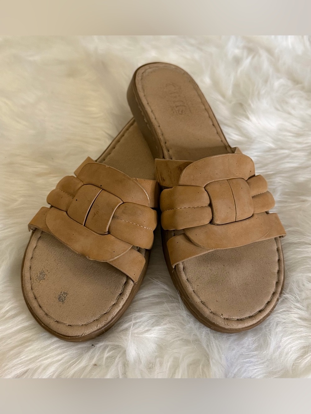 Cliffs by WHITE MOUNTAIN Tan Braided Slide Mules